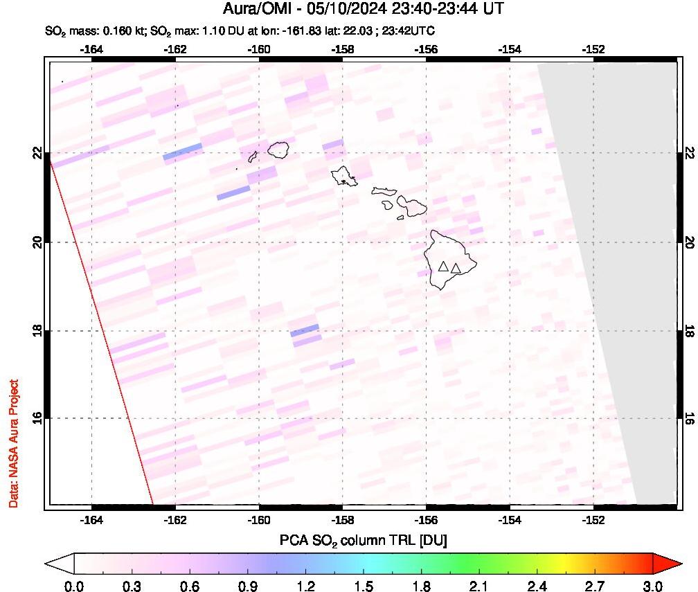 A sulfur dioxide image over Hawaii, USA on May 10, 2024.