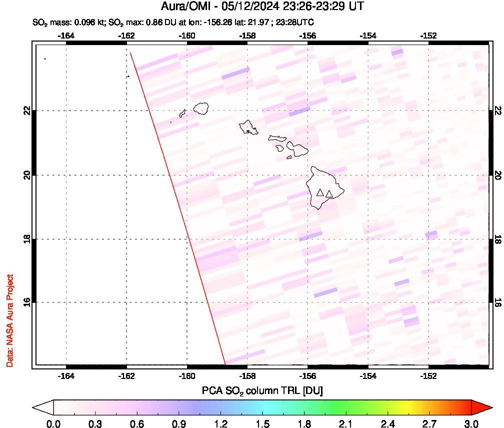 A sulfur dioxide image over Hawaii, USA on May 12, 2024.