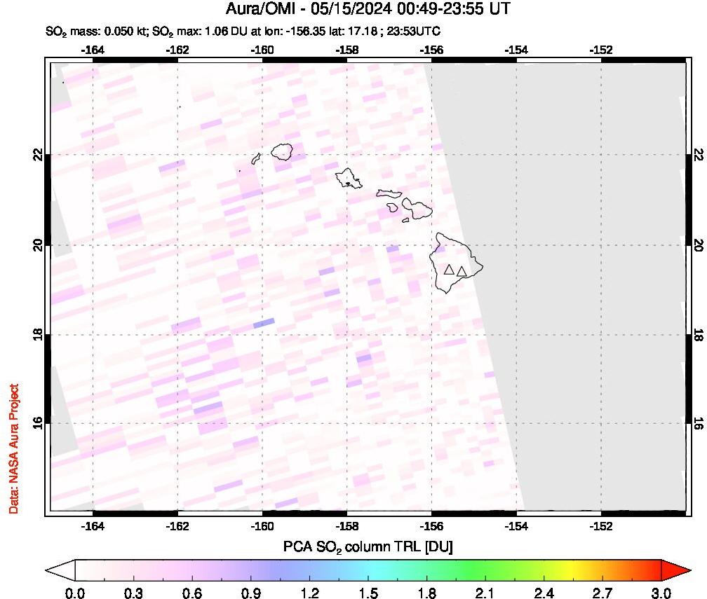 A sulfur dioxide image over Hawaii, USA on May 15, 2024.
