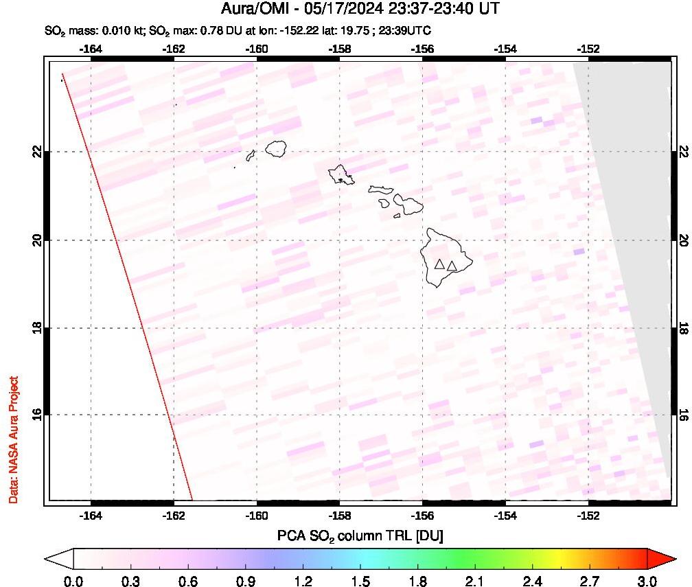 A sulfur dioxide image over Hawaii, USA on May 17, 2024.