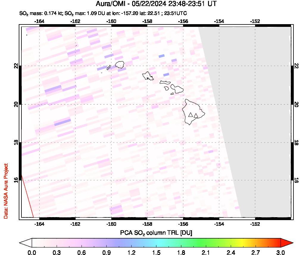 A sulfur dioxide image over Hawaii, USA on May 22, 2024.