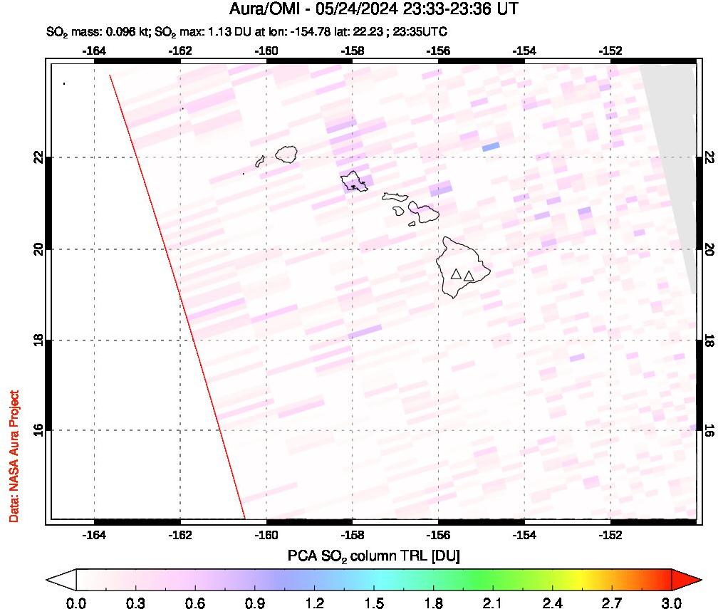 A sulfur dioxide image over Hawaii, USA on May 24, 2024.