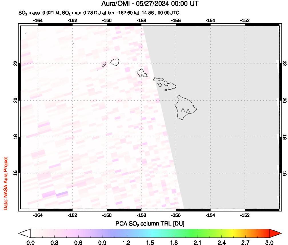 A sulfur dioxide image over Hawaii, USA on May 27, 2024.