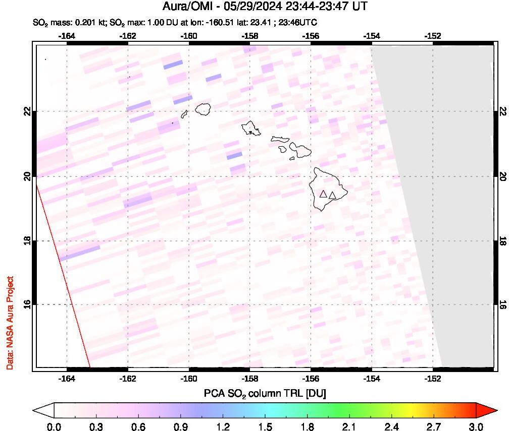 A sulfur dioxide image over Hawaii, USA on May 29, 2024.