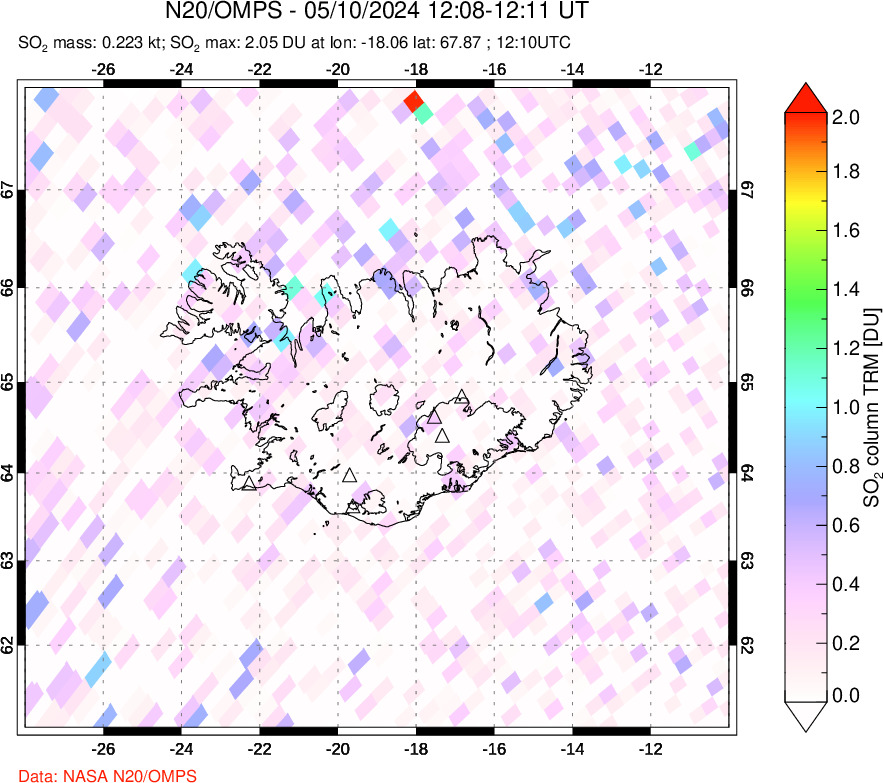 A sulfur dioxide image over Iceland on May 10, 2024.