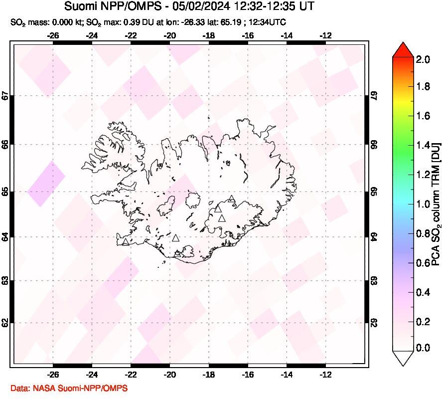 A sulfur dioxide image over Iceland on May 02, 2024.