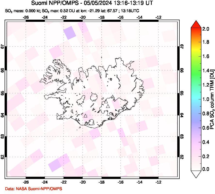 A sulfur dioxide image over Iceland on May 05, 2024.