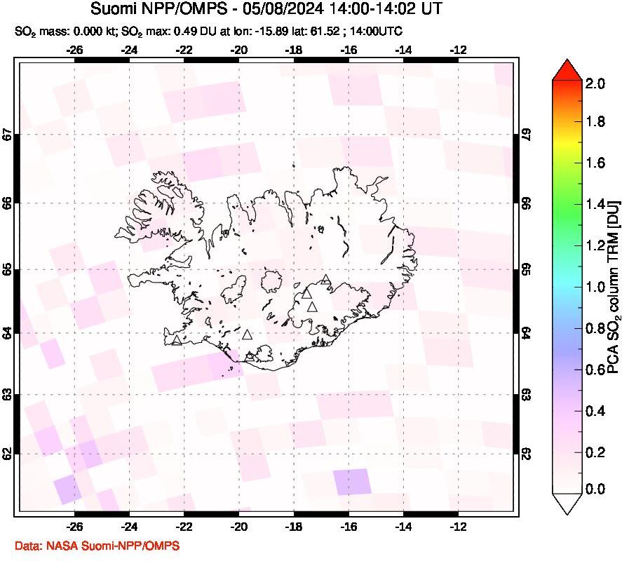 A sulfur dioxide image over Iceland on May 08, 2024.