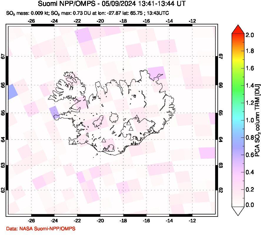 A sulfur dioxide image over Iceland on May 09, 2024.