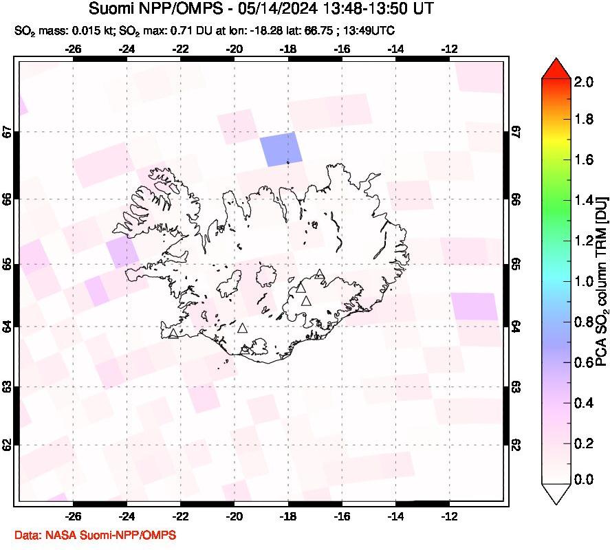 A sulfur dioxide image over Iceland on May 14, 2024.