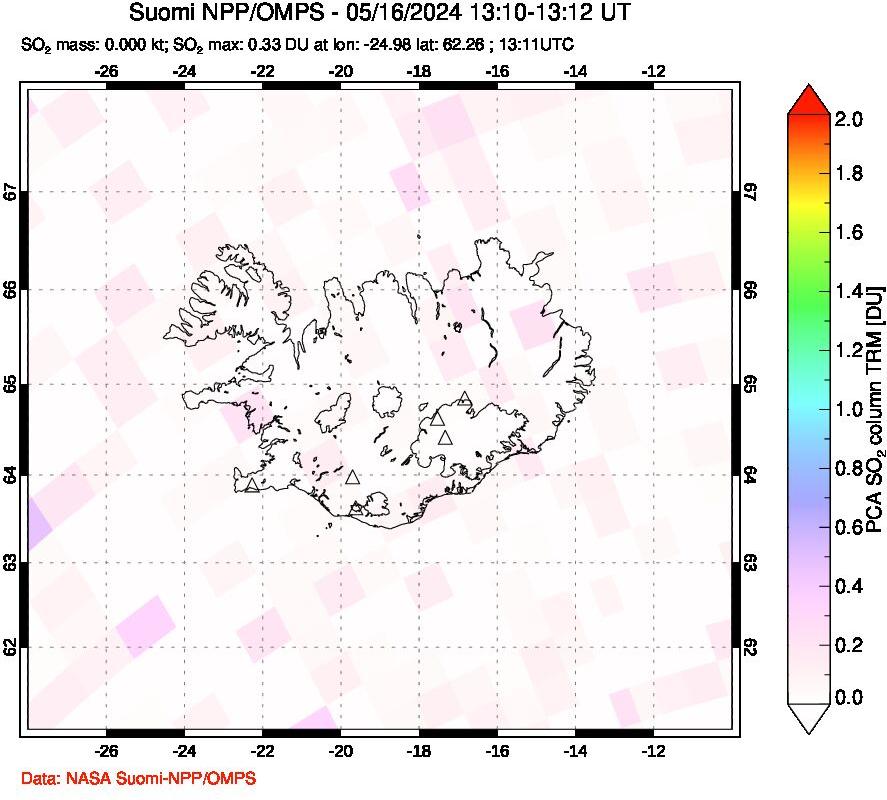 A sulfur dioxide image over Iceland on May 16, 2024.