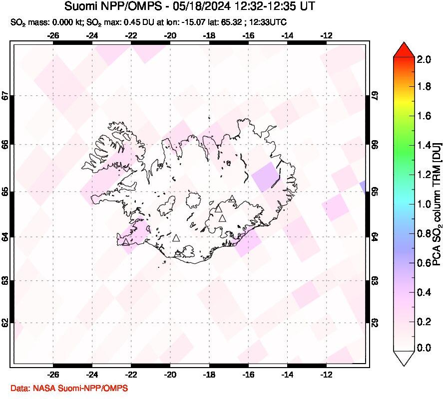 A sulfur dioxide image over Iceland on May 18, 2024.