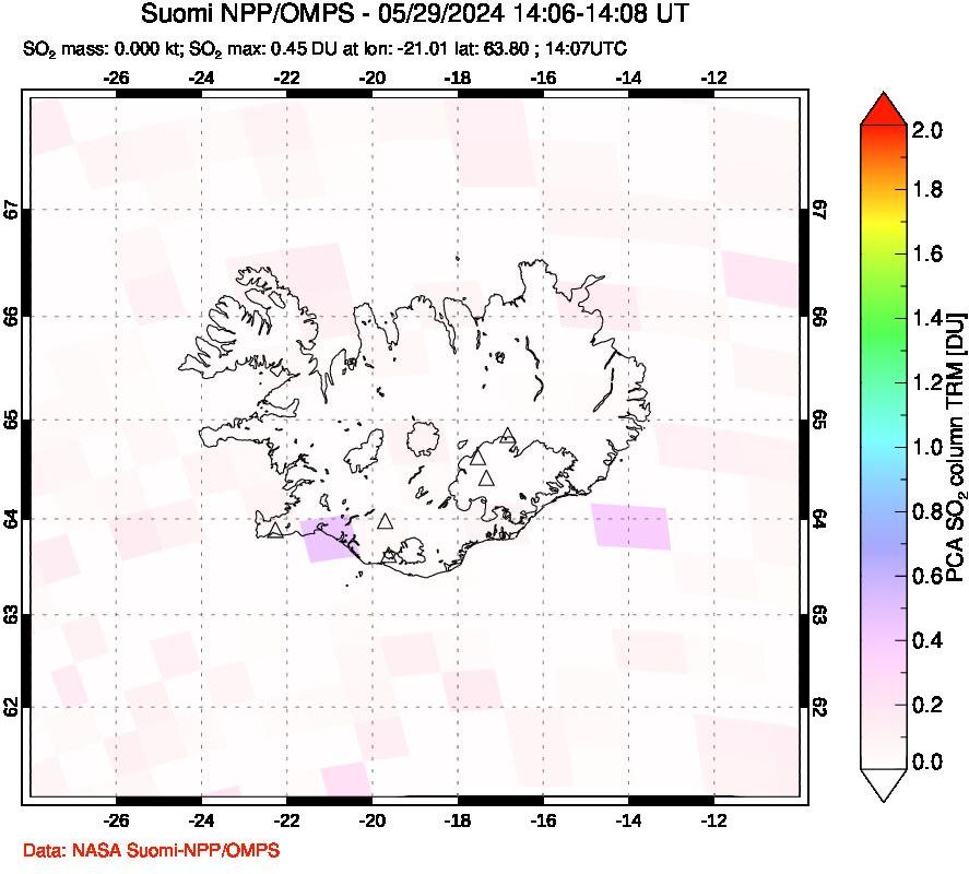 A sulfur dioxide image over Iceland on May 29, 2024.