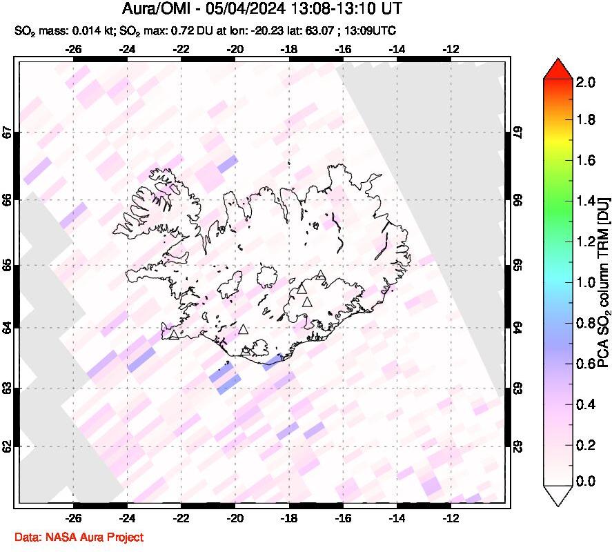 A sulfur dioxide image over Iceland on May 04, 2024.