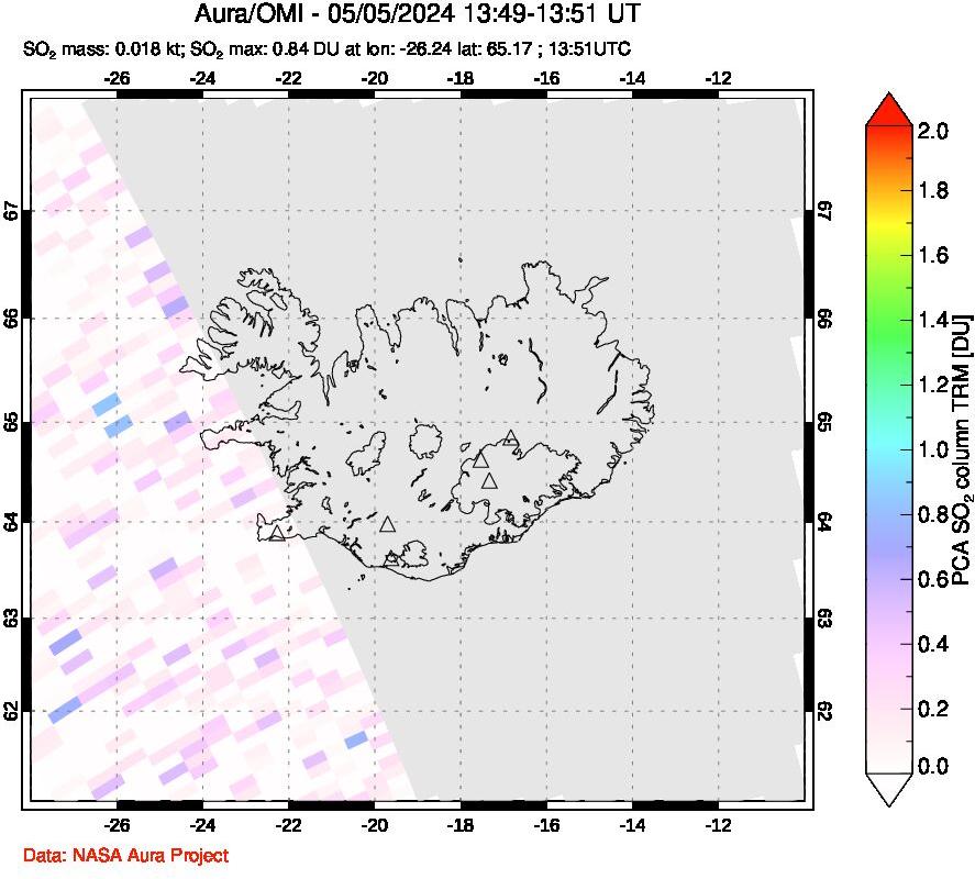 A sulfur dioxide image over Iceland on May 05, 2024.