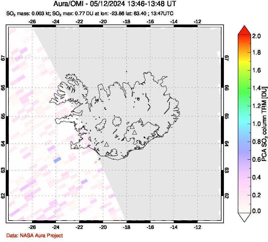 A sulfur dioxide image over Iceland on May 12, 2024.