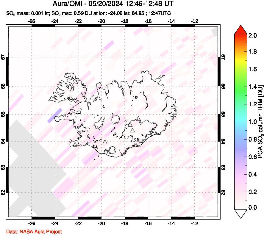 A sulfur dioxide image over Iceland on May 20, 2024.