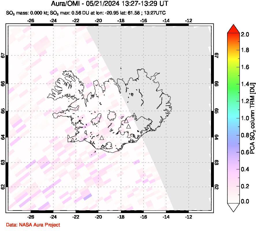 A sulfur dioxide image over Iceland on May 21, 2024.