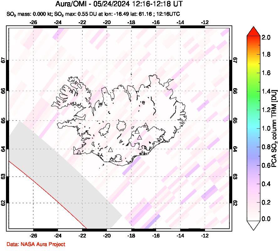 A sulfur dioxide image over Iceland on May 24, 2024.