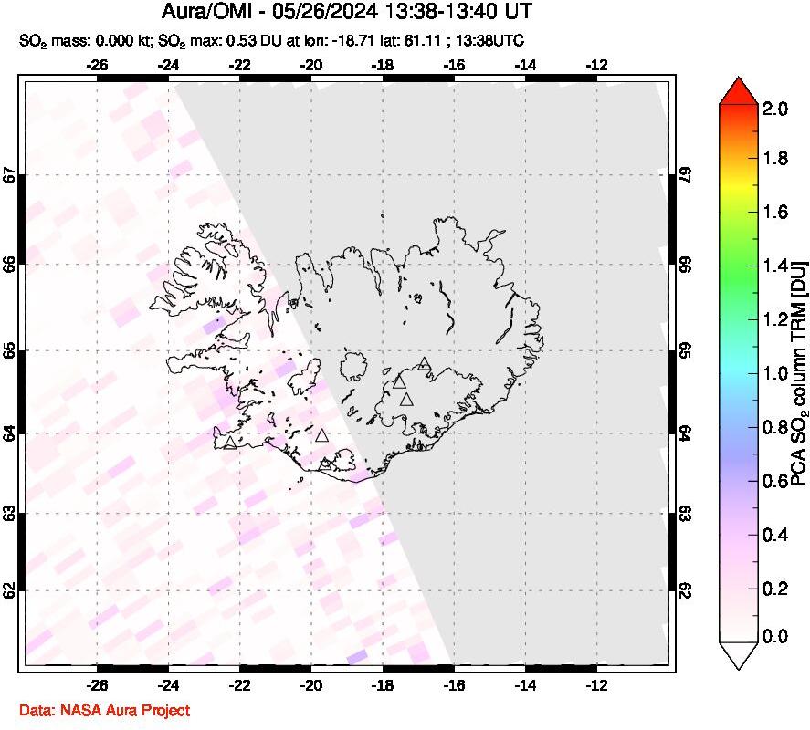 A sulfur dioxide image over Iceland on May 26, 2024.