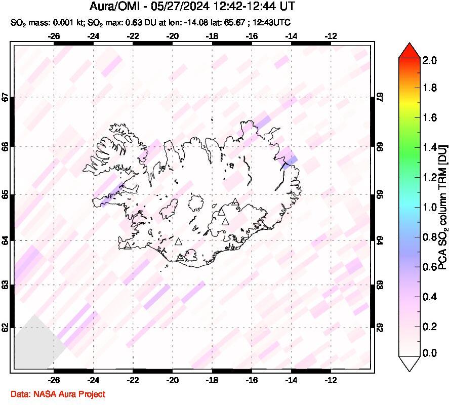 A sulfur dioxide image over Iceland on May 27, 2024.