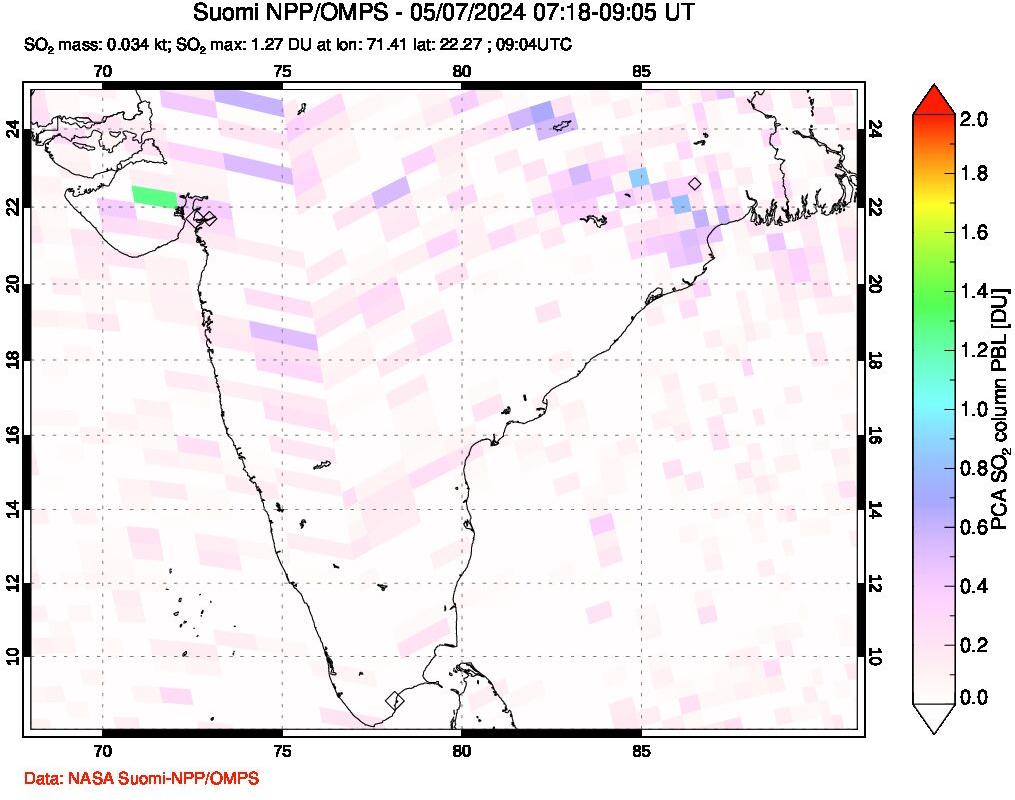 A sulfur dioxide image over India on May 07, 2024.