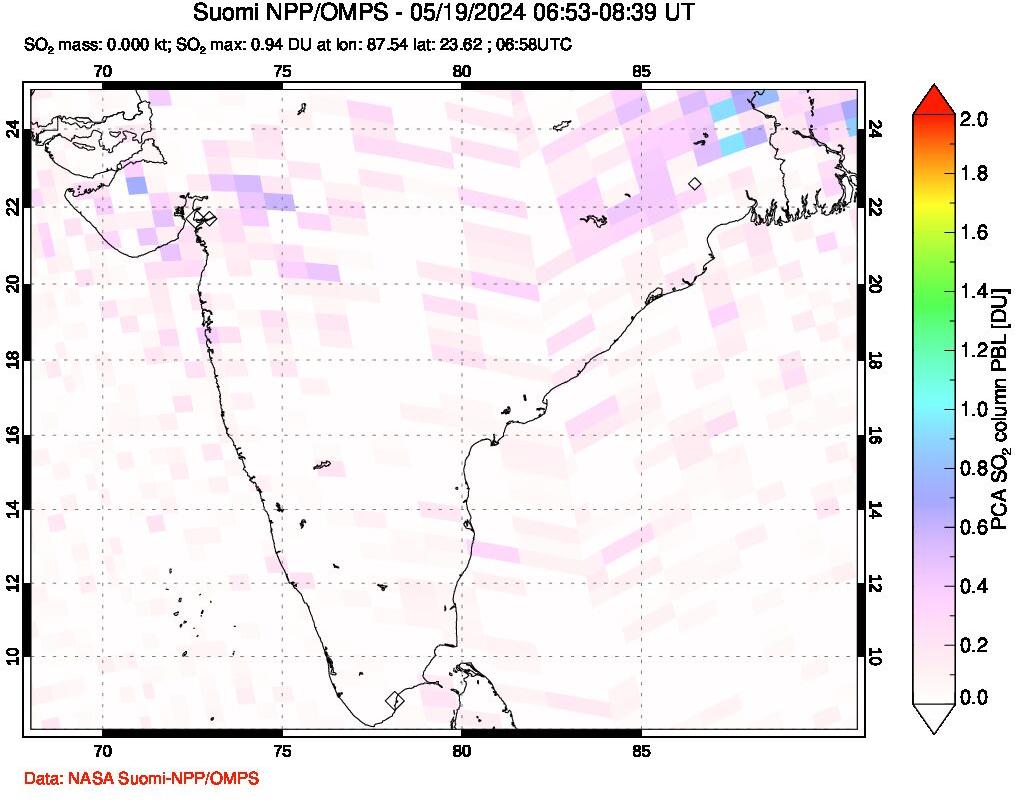 A sulfur dioxide image over India on May 19, 2024.