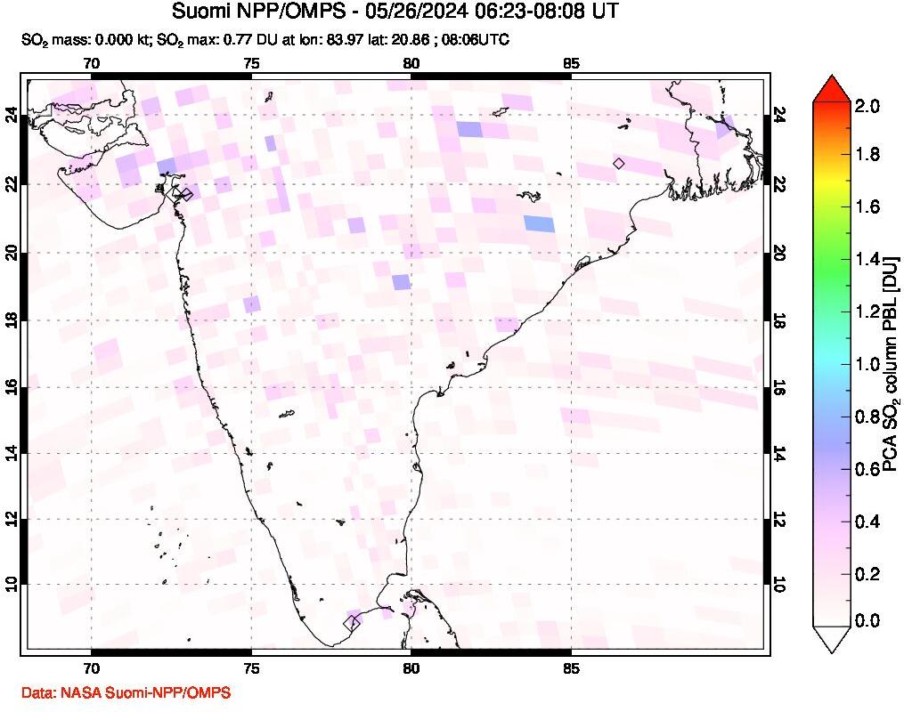 A sulfur dioxide image over India on May 26, 2024.