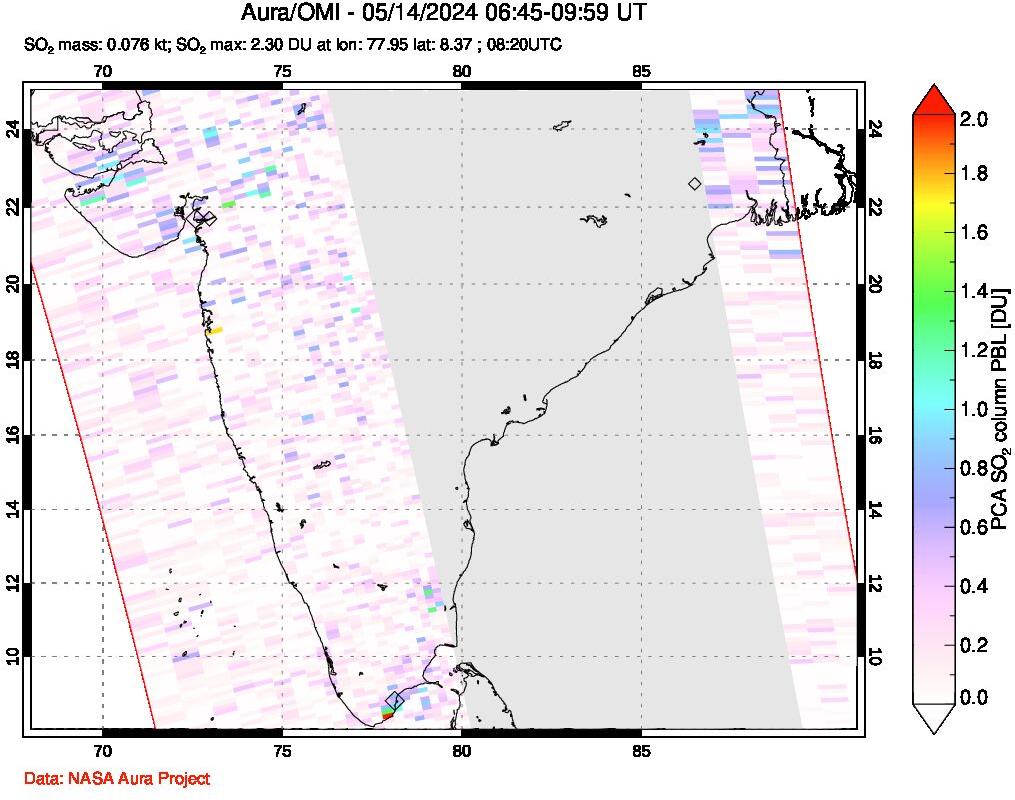 A sulfur dioxide image over India on May 14, 2024.
