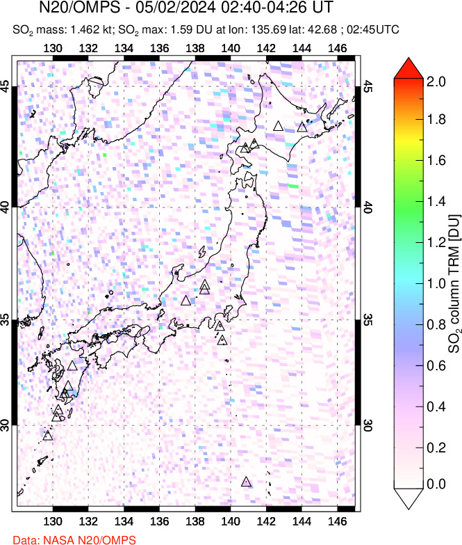 A sulfur dioxide image over Japan on May 02, 2024.