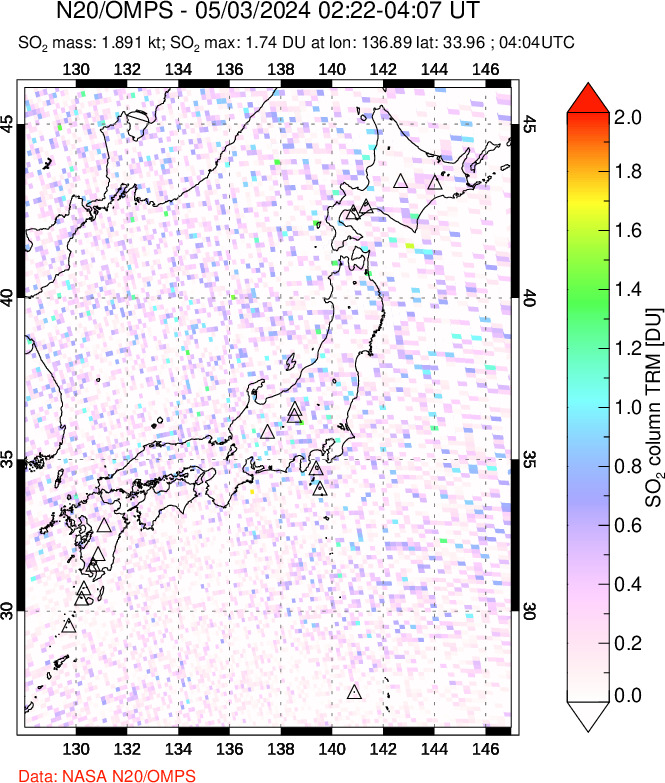 A sulfur dioxide image over Japan on May 03, 2024.