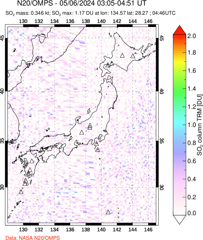 A sulfur dioxide image over Japan on May 06, 2024.