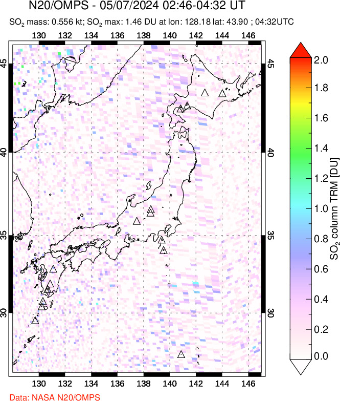 A sulfur dioxide image over Japan on May 07, 2024.