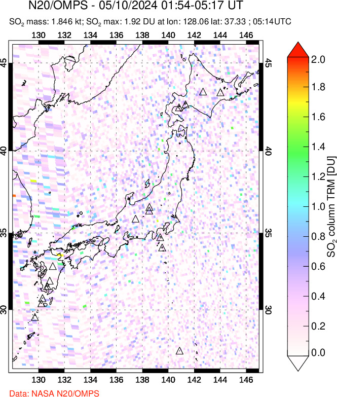 A sulfur dioxide image over Japan on May 10, 2024.