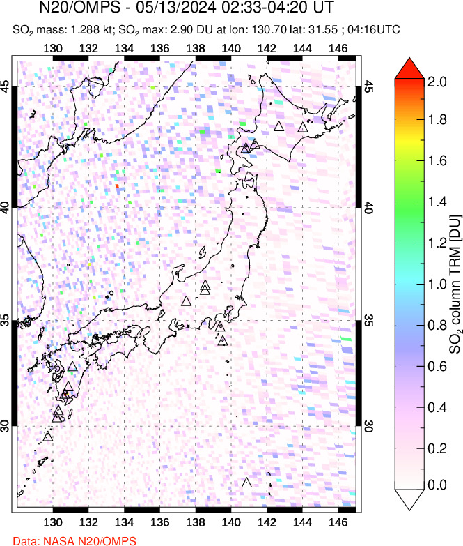 A sulfur dioxide image over Japan on May 13, 2024.