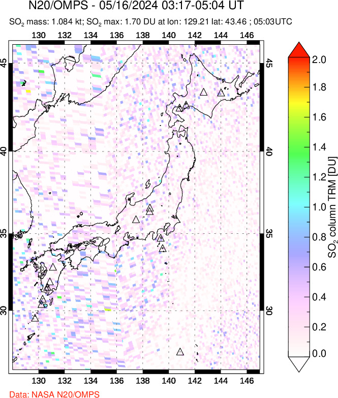 A sulfur dioxide image over Japan on May 16, 2024.