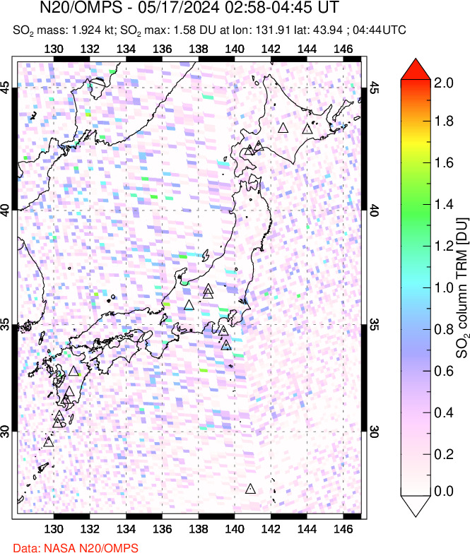 A sulfur dioxide image over Japan on May 17, 2024.