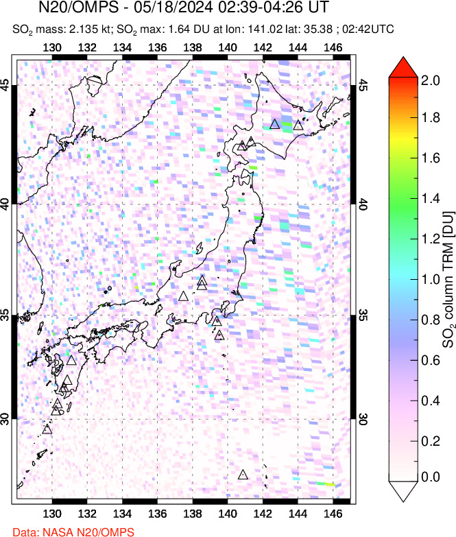 A sulfur dioxide image over Japan on May 18, 2024.