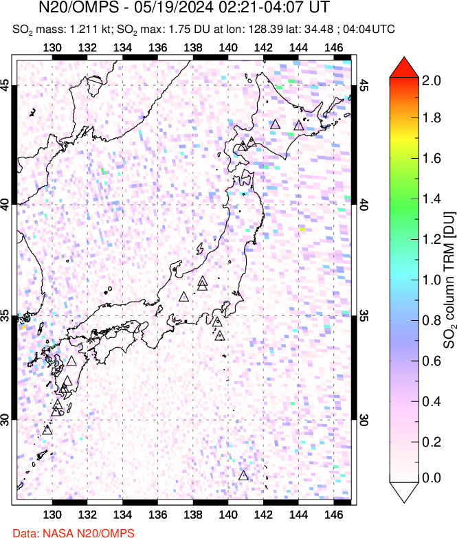 A sulfur dioxide image over Japan on May 19, 2024.