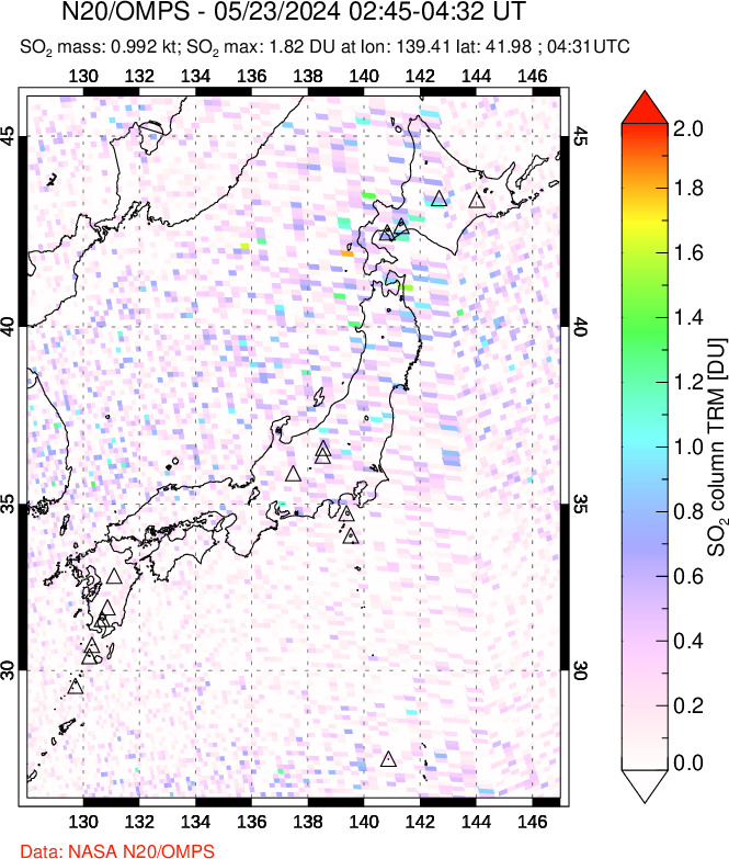 A sulfur dioxide image over Japan on May 23, 2024.