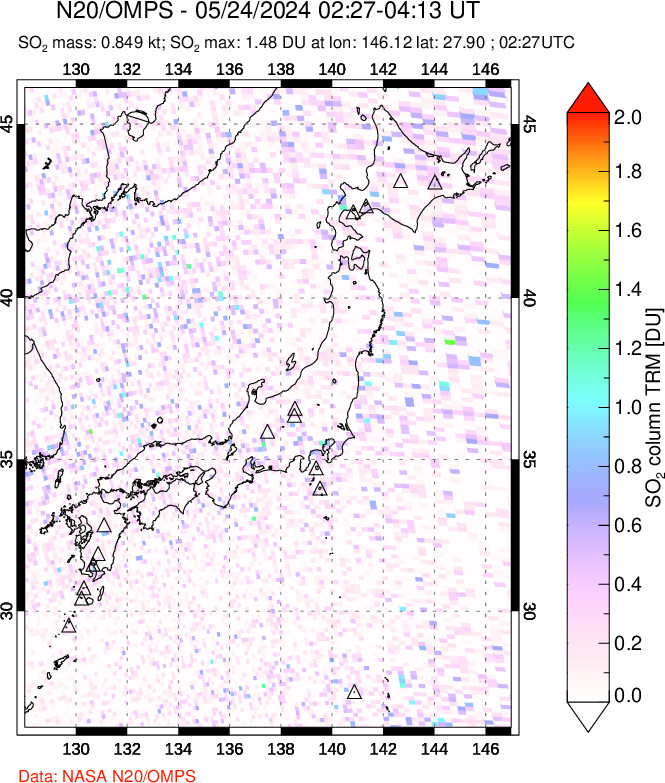 A sulfur dioxide image over Japan on May 24, 2024.