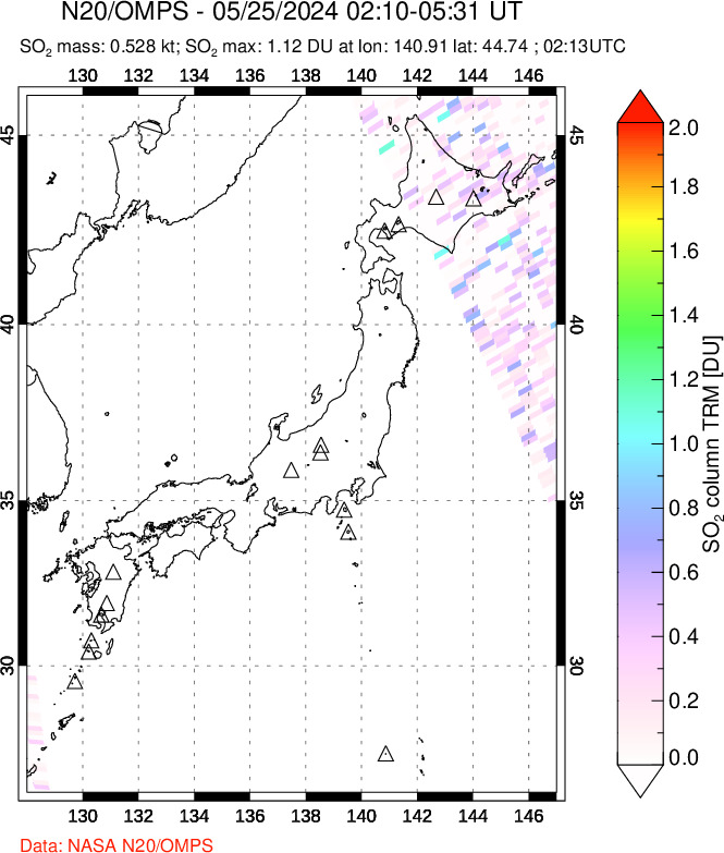 A sulfur dioxide image over Japan on May 25, 2024.