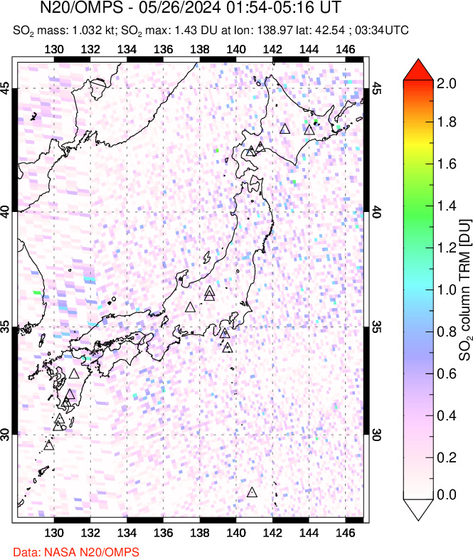 A sulfur dioxide image over Japan on May 26, 2024.