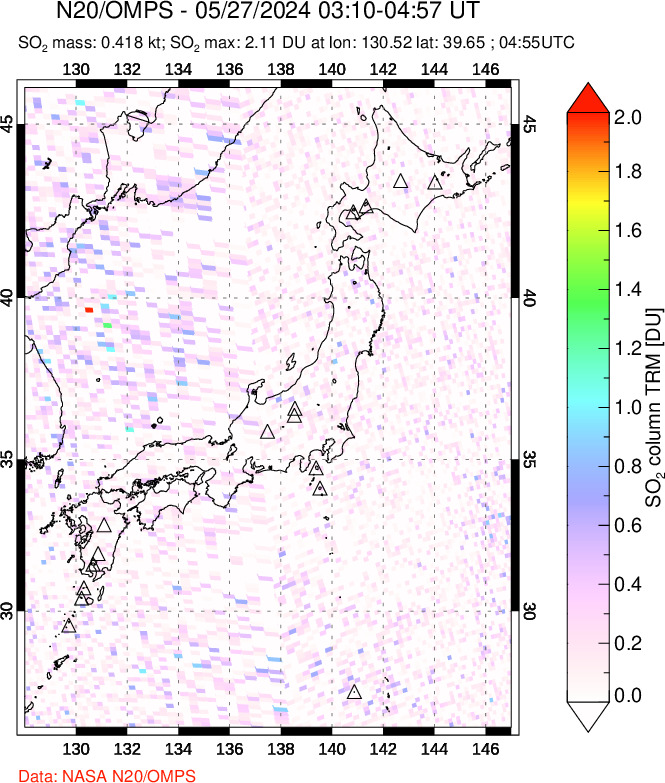 A sulfur dioxide image over Japan on May 27, 2024.