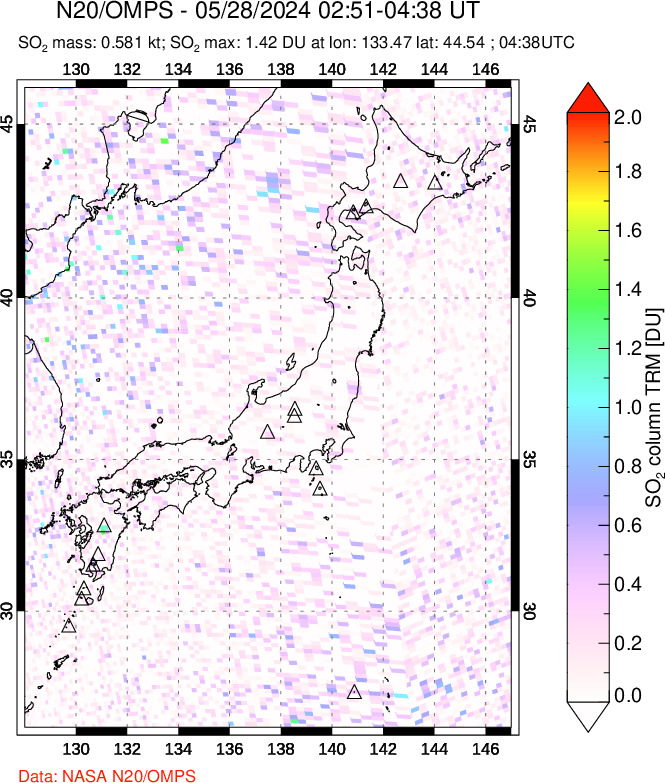 A sulfur dioxide image over Japan on May 28, 2024.