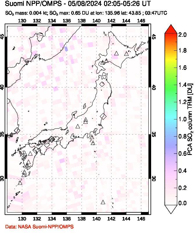 A sulfur dioxide image over Japan on May 08, 2024.