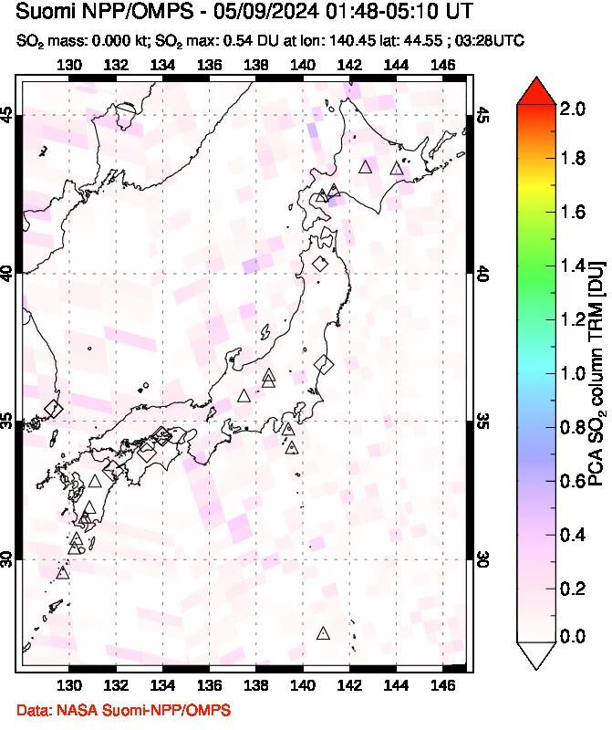 A sulfur dioxide image over Japan on May 09, 2024.