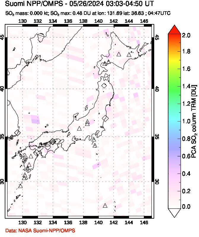 A sulfur dioxide image over Japan on May 26, 2024.