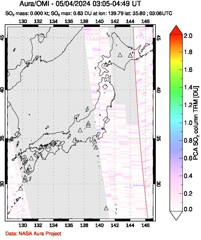 A sulfur dioxide image over Japan on May 04, 2024.