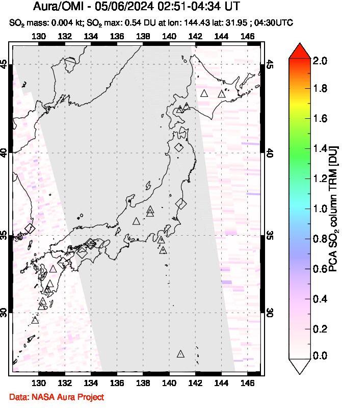 A sulfur dioxide image over Japan on May 06, 2024.